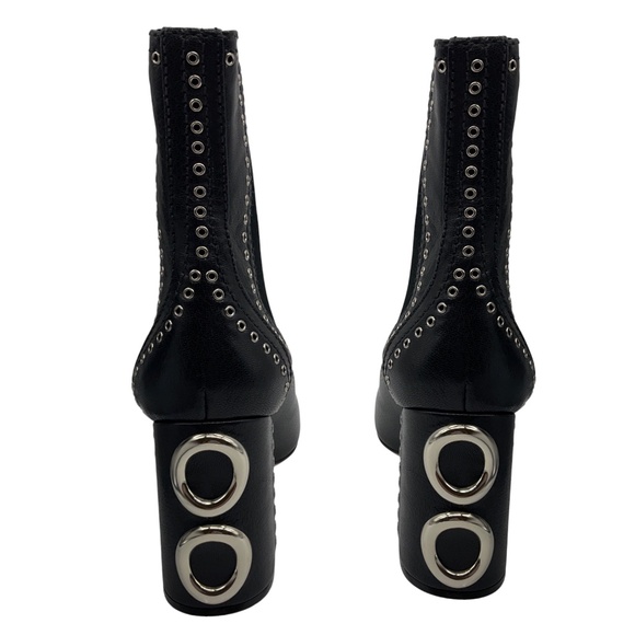 MIU MIU BLACK / SILVER STUDDED LEATHER PULL ON ANKLE BOOTS - Picture 6 of 10